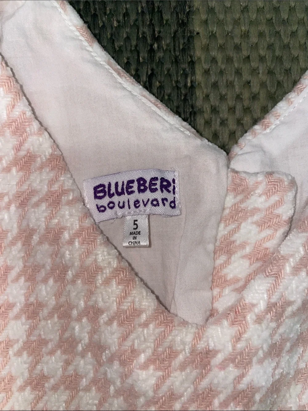 Blueberi Boulevard Pink Houndstooth Dress with White Heart Pockets